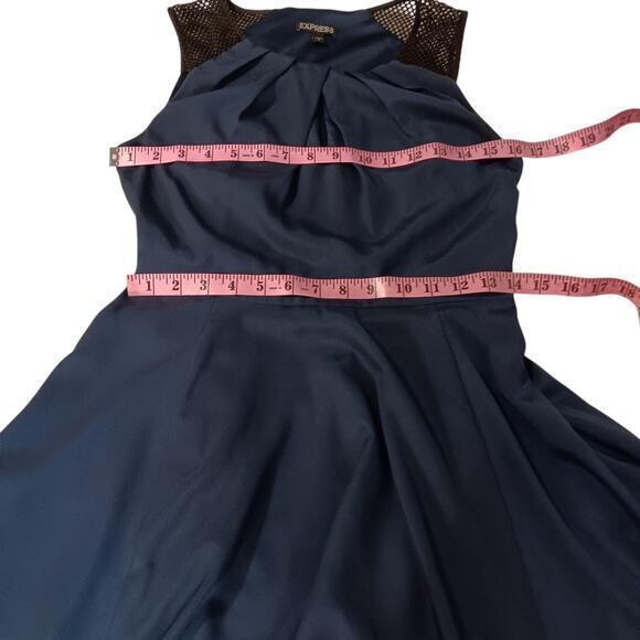 EXPRESS Dress Whimsigoth Black Fishnet Straps Circle Bias Cut Size 6‎ Navy Blue - Picture 7 of 12